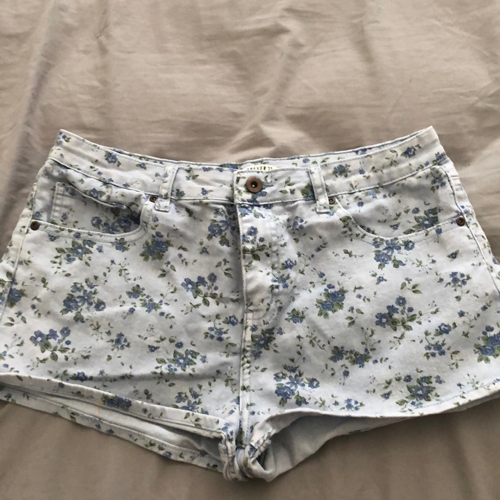 Flower patterned forever 21 high waist jean shorts